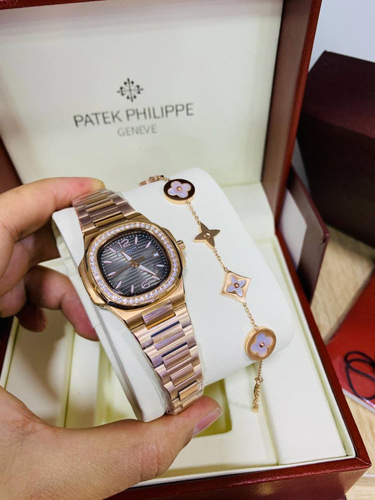 Montre Patek Philippe Rose Gold Fond Noir Pour Femme